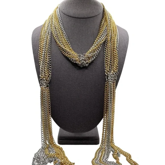 ❤️ Silver x Gold Chain Mail Scarf Necklace - Picture 2 of 6